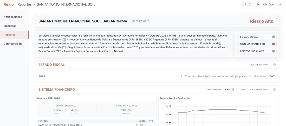Riskio — LLM risk profile and risk verdict for a monitored company
